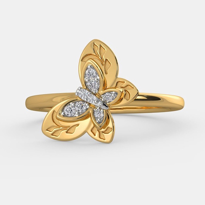Diamond Butterfly Ring in 14 kt Yellow Gold Anneversary Gift For Girls